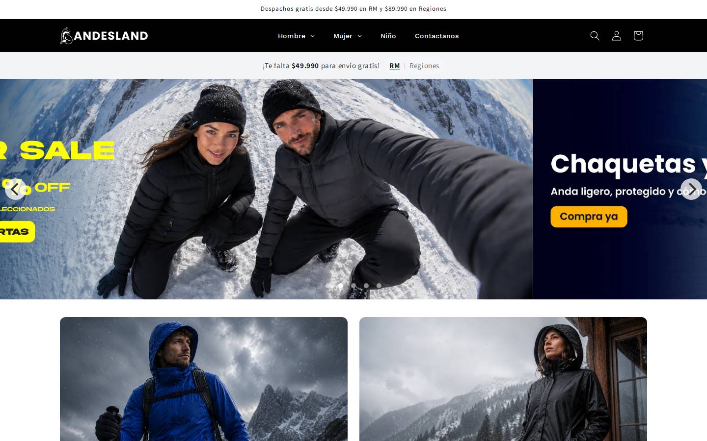 andeslandoutdoor.cl homepage screenshot