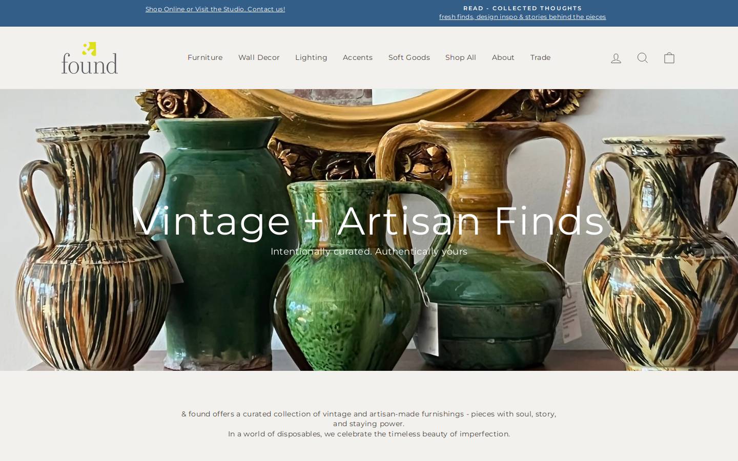 andfoundfurnishings.com homepage screenshot