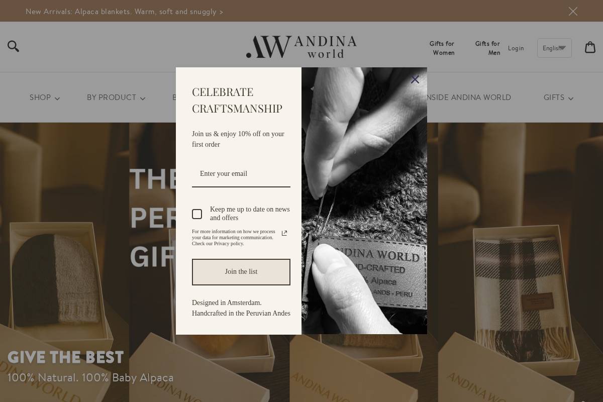 andinaworld.com homepage screenshot