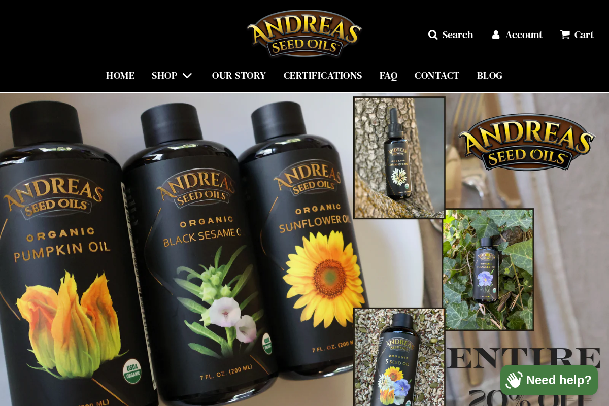 andreasseedoils.com homepage screenshot