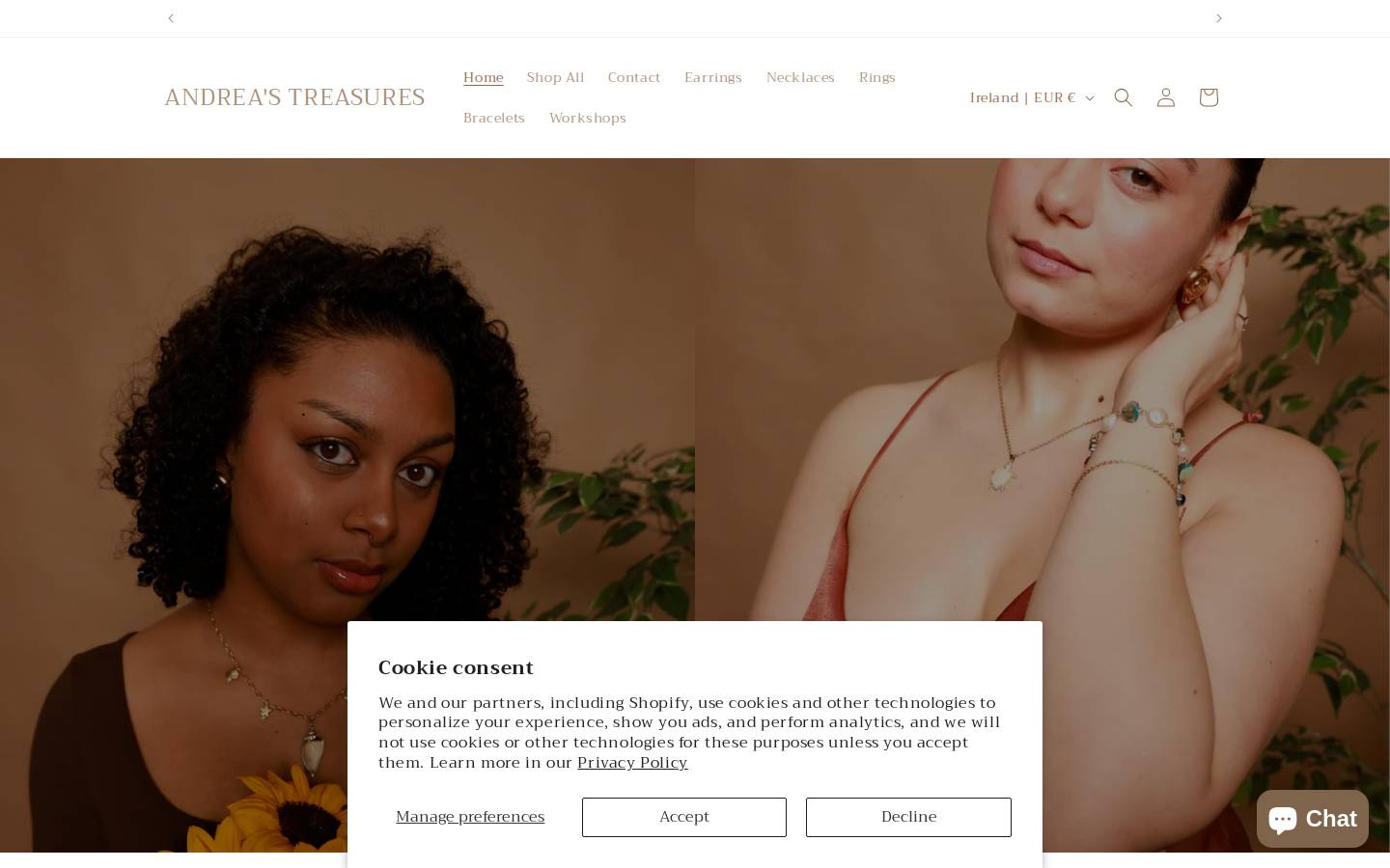 andreastreasures.com homepage screenshot