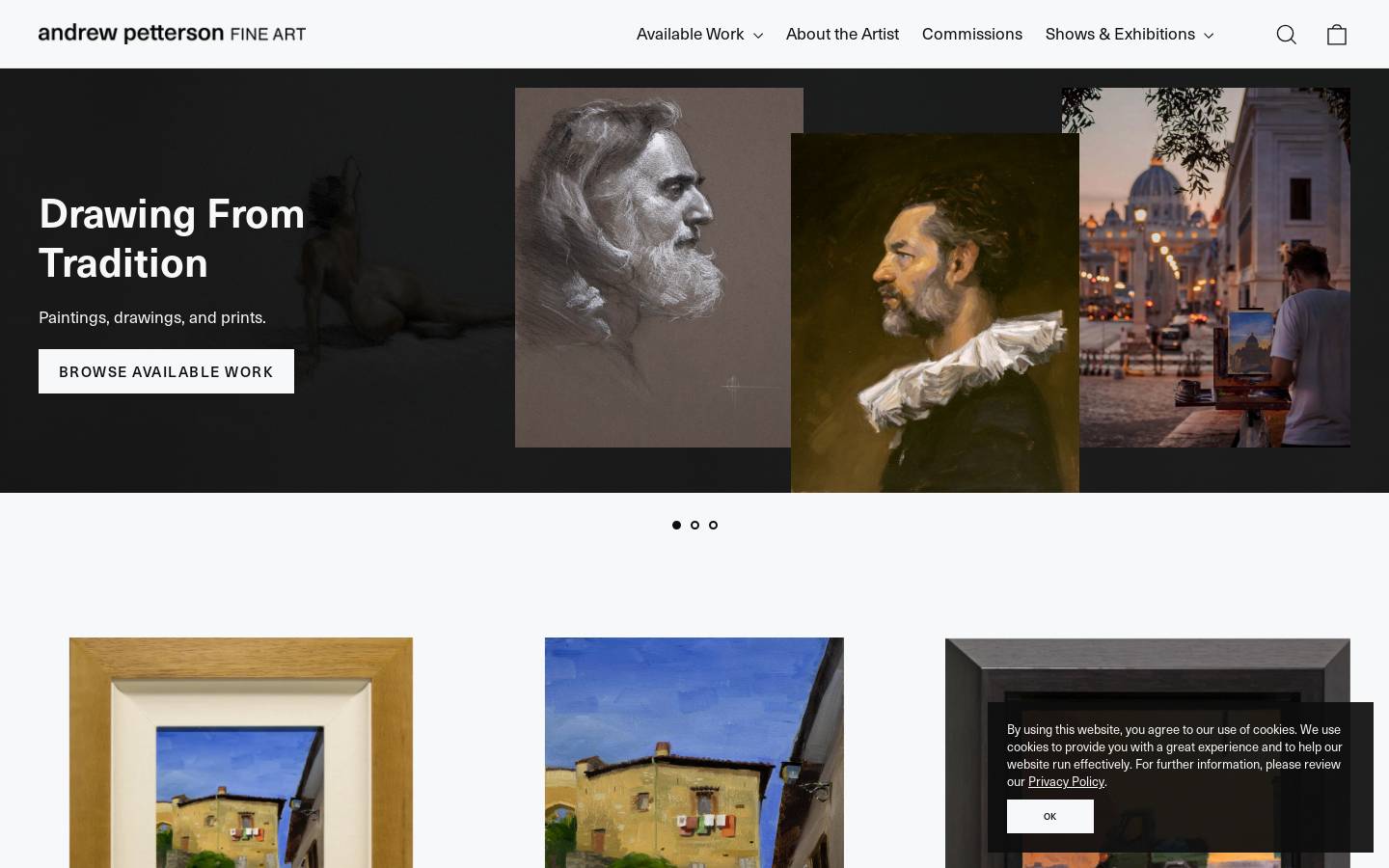 andrewpettersonfineart.com homepage screenshot