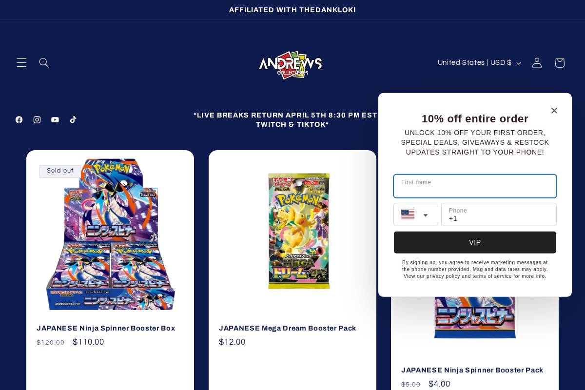 andrewscollectiblesco.store homepage screenshot