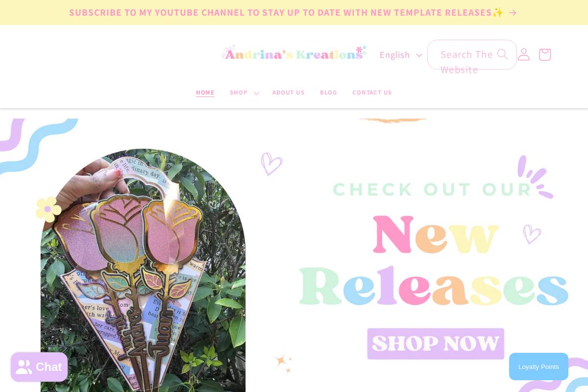 andrinaskreations.com homepage screenshot