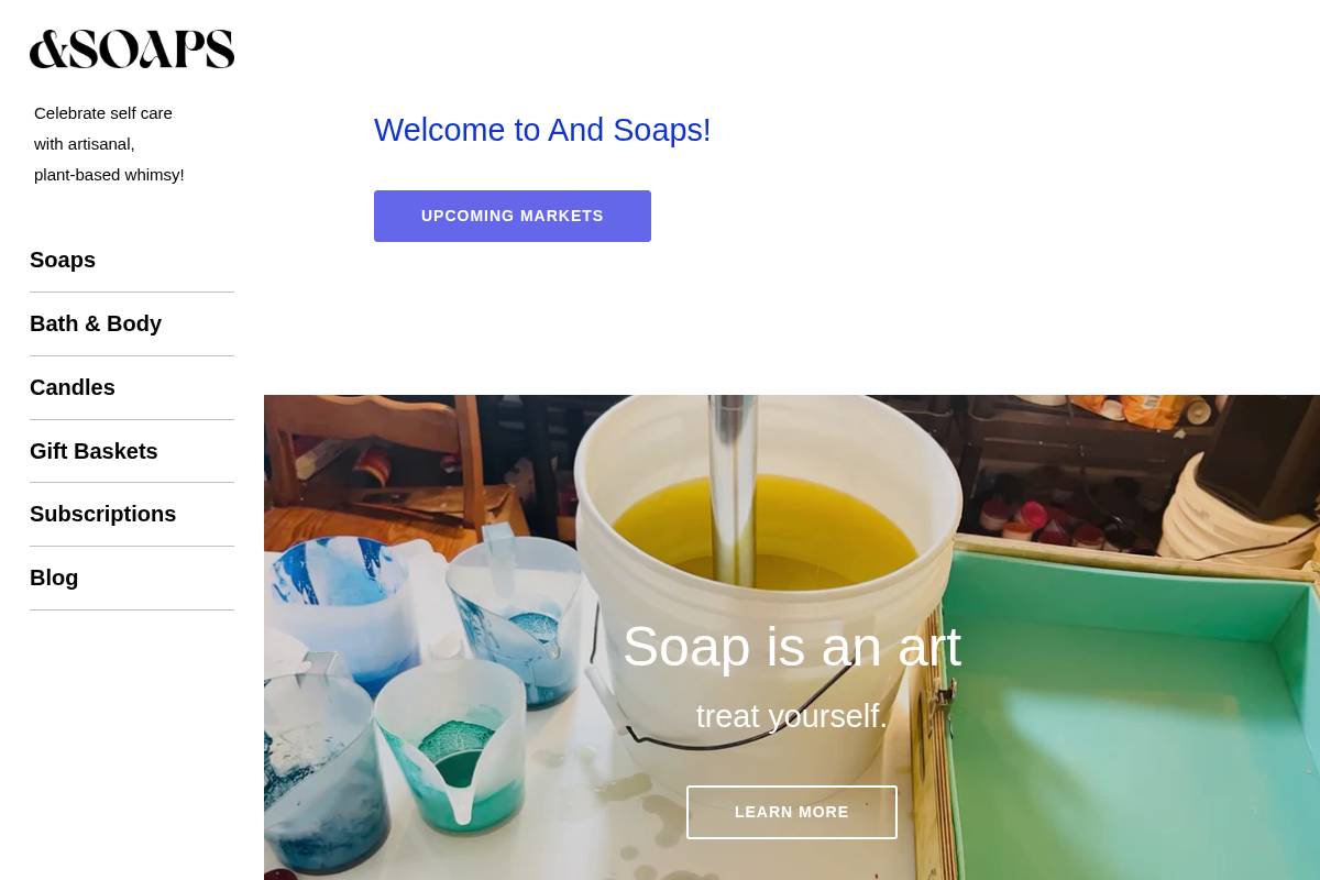 andsoaps.com homepage screenshot