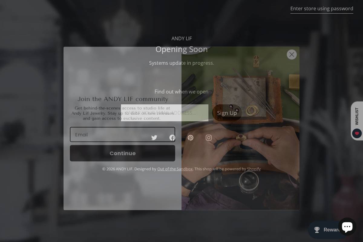 andylifjewelry.com homepage screenshot