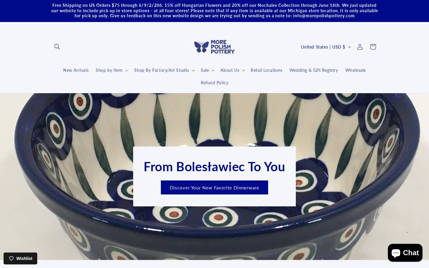 andypolishpotteryusa.com homepage screenshot