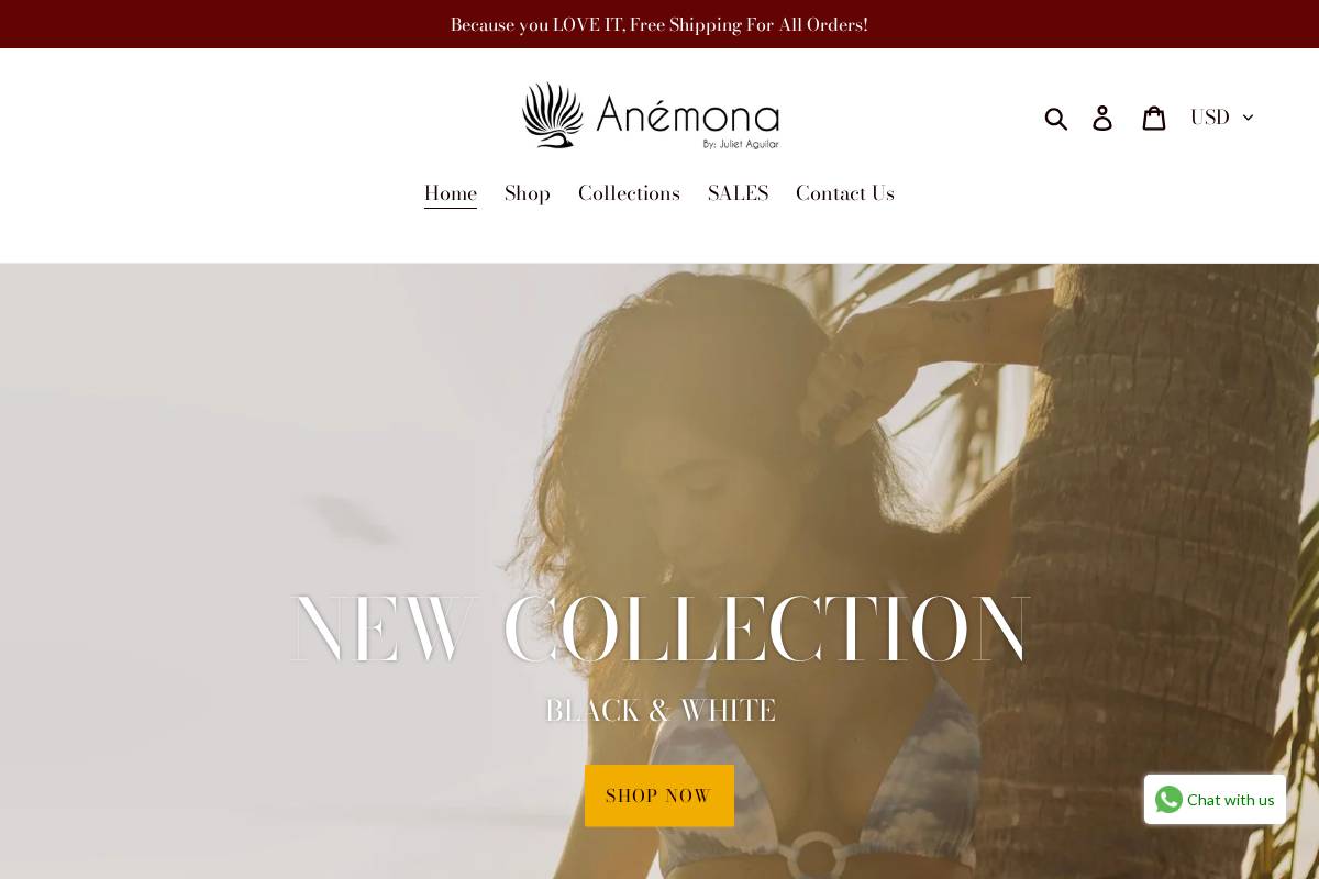 anemonaswimwear.com homepage screenshot