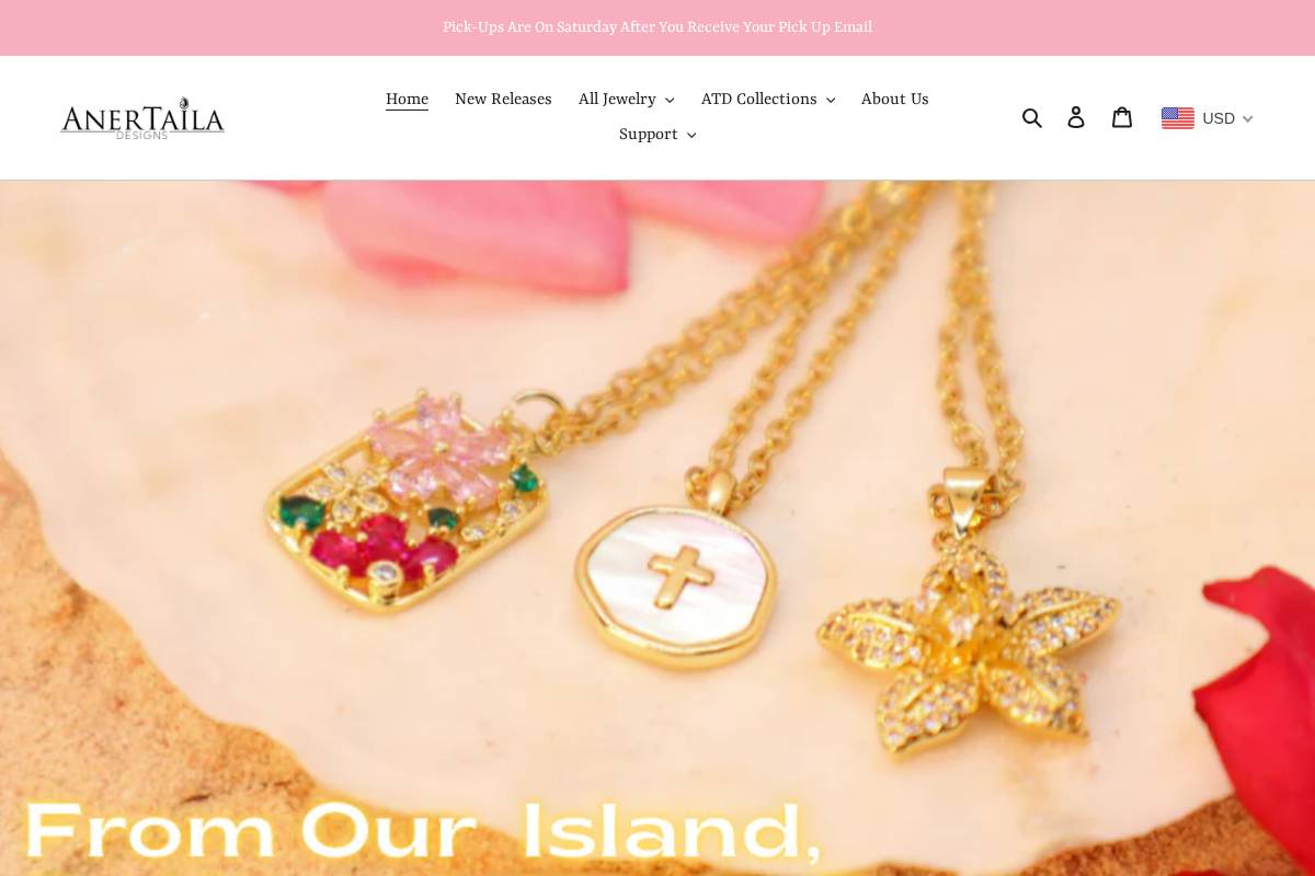 anertailadesigns.com homepage screenshot