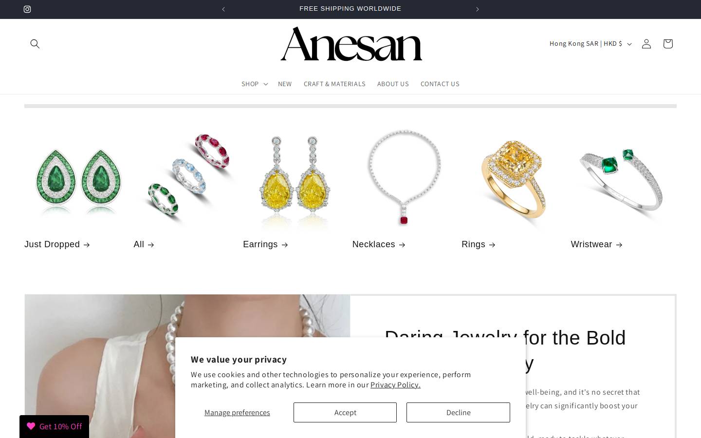 anesanjewelry.com homepage screenshot