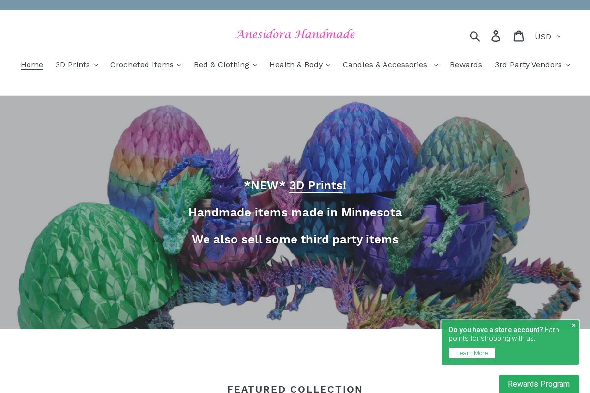 Anesidora Handmade homepage screenshot
