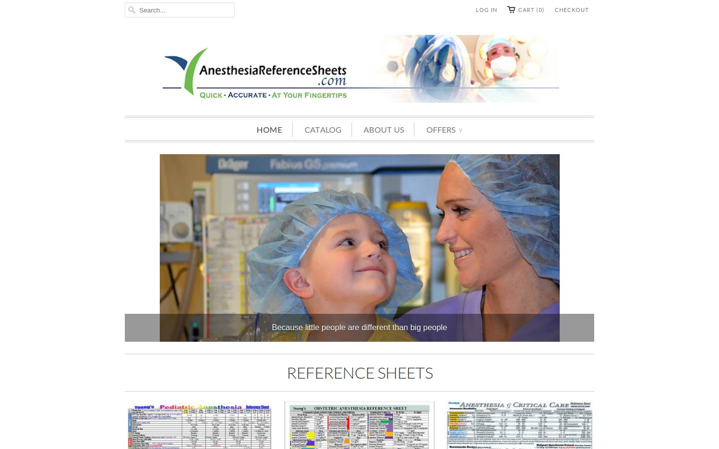 anesthesiareferencesheets.com homepage screenshot