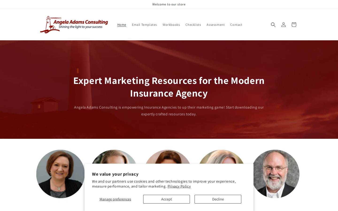 angelaadamsinsurancemarketing.com homepage screenshot