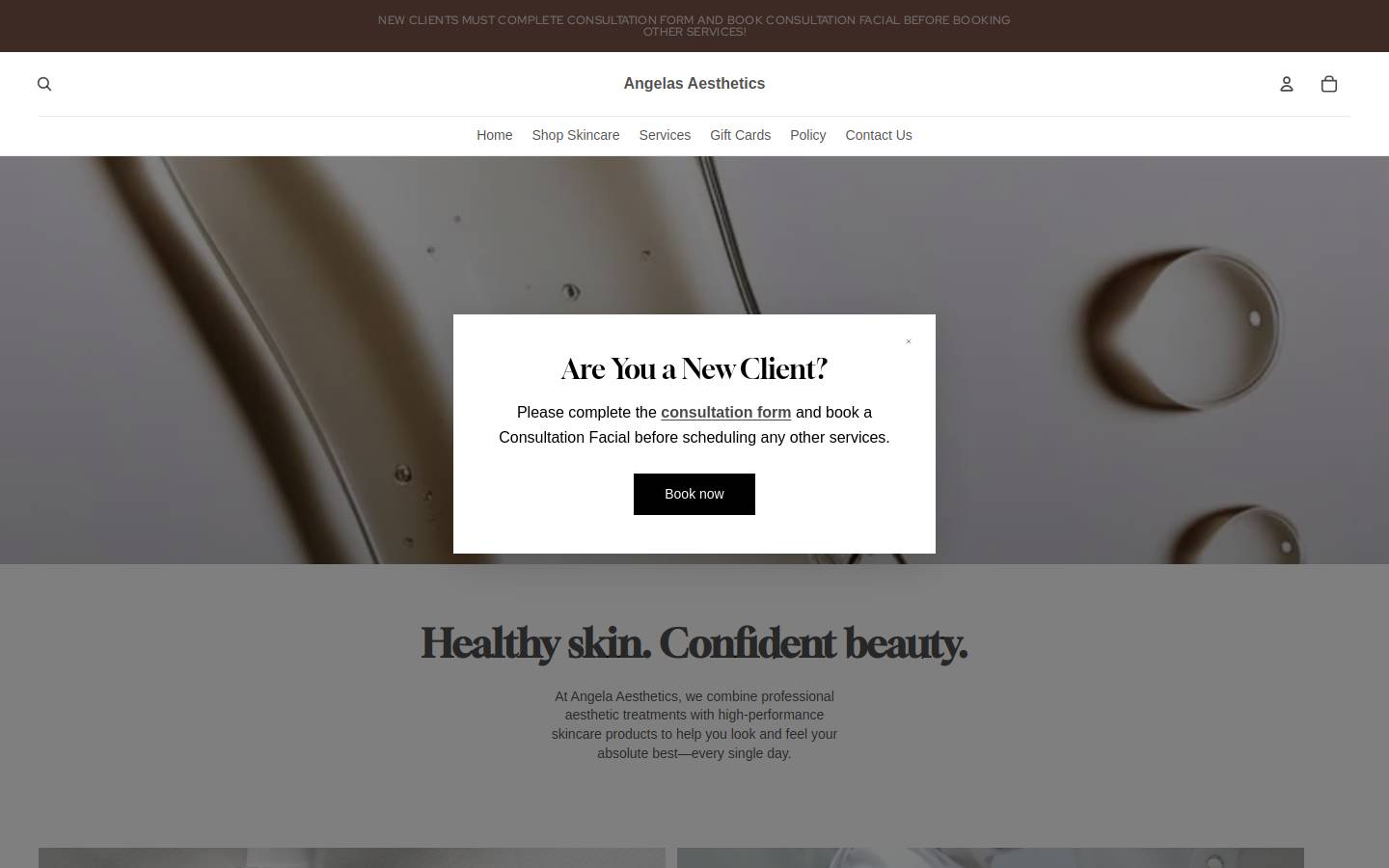 angeladesimoneaesthetics.com homepage screenshot