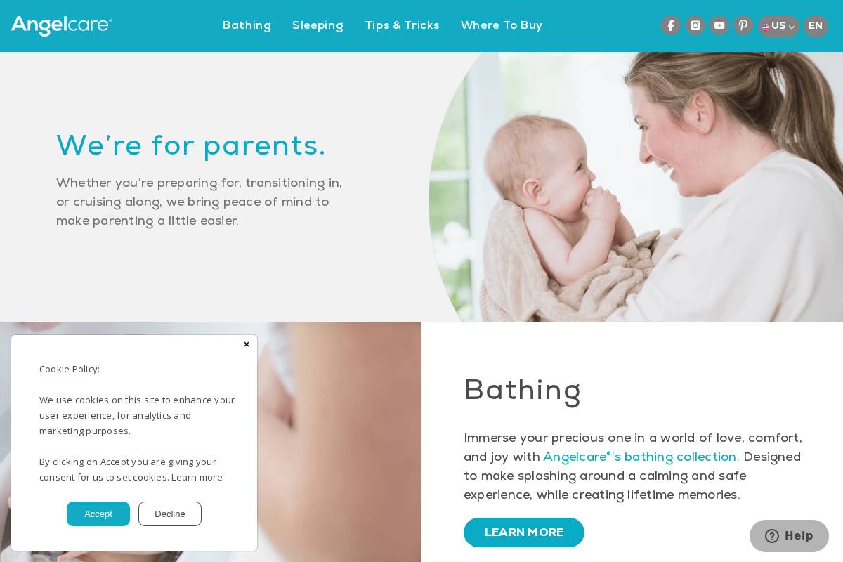 Angelcare homepage screenshot