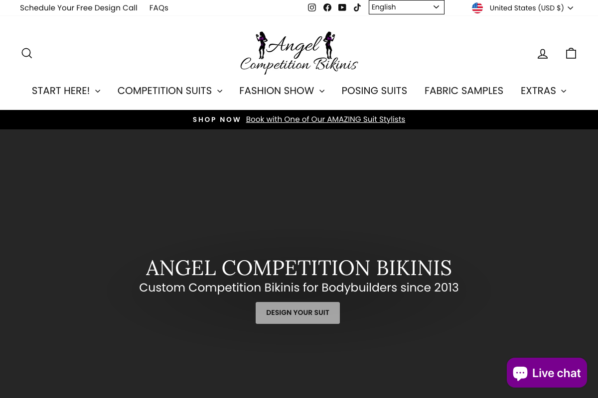 Angel Competition Bikinis homepage screenshot