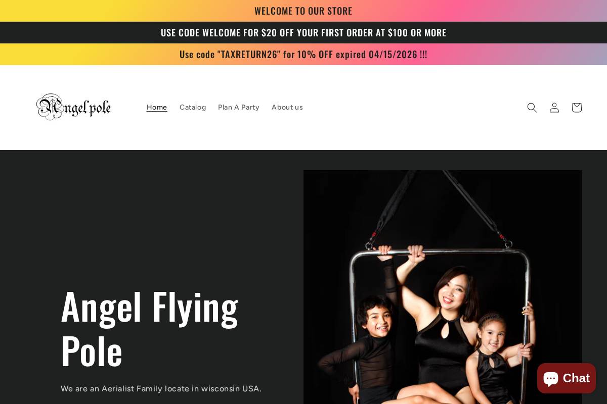 angelflyingpole.com homepage screenshot