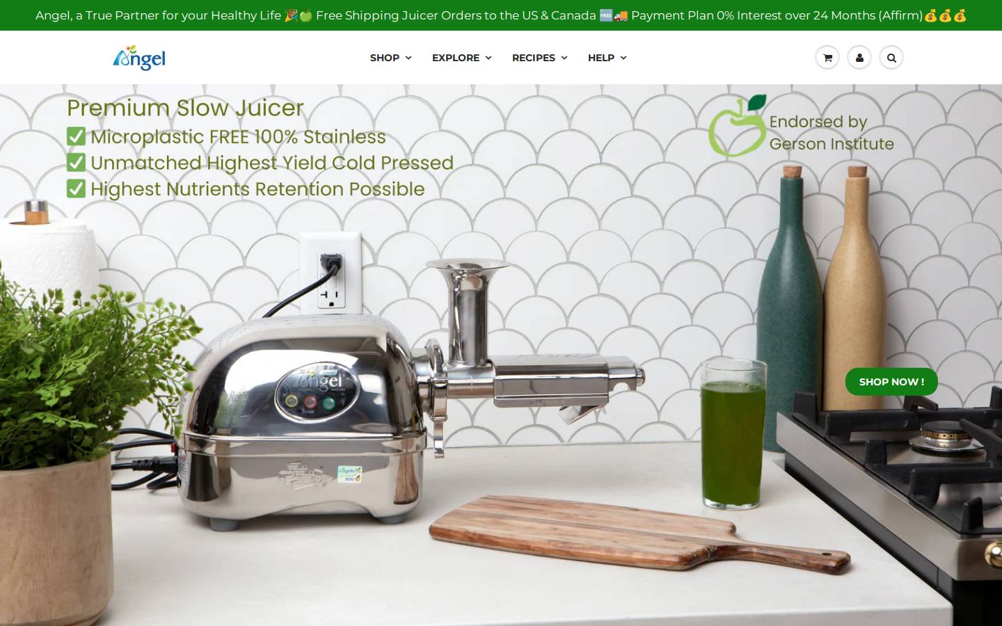 angeljuiceramerica.com homepage screenshot
