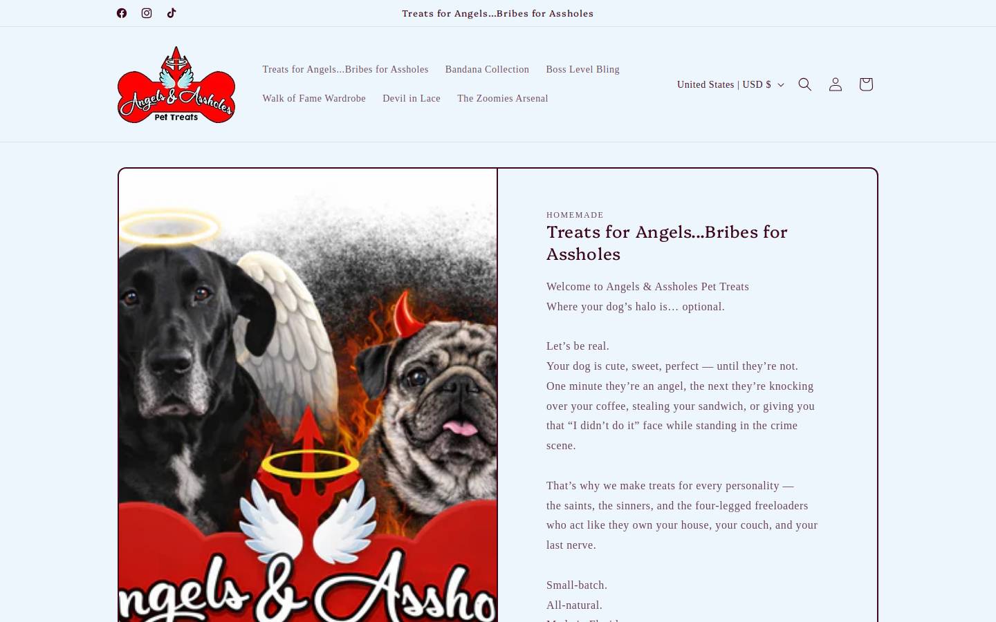 angelsandassholespettreats.com homepage screenshot
