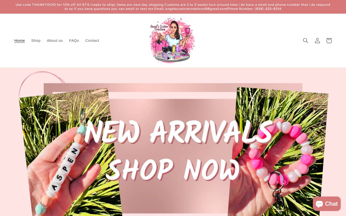 angelscustomcreations.com homepage screenshot
