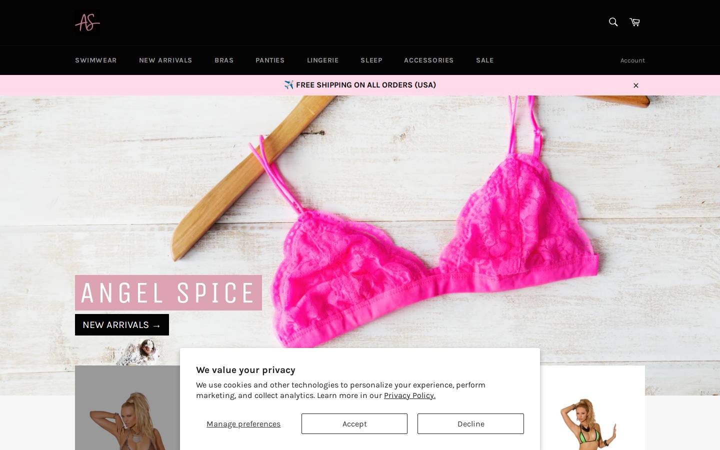 angelspicelingerie.com homepage screenshot