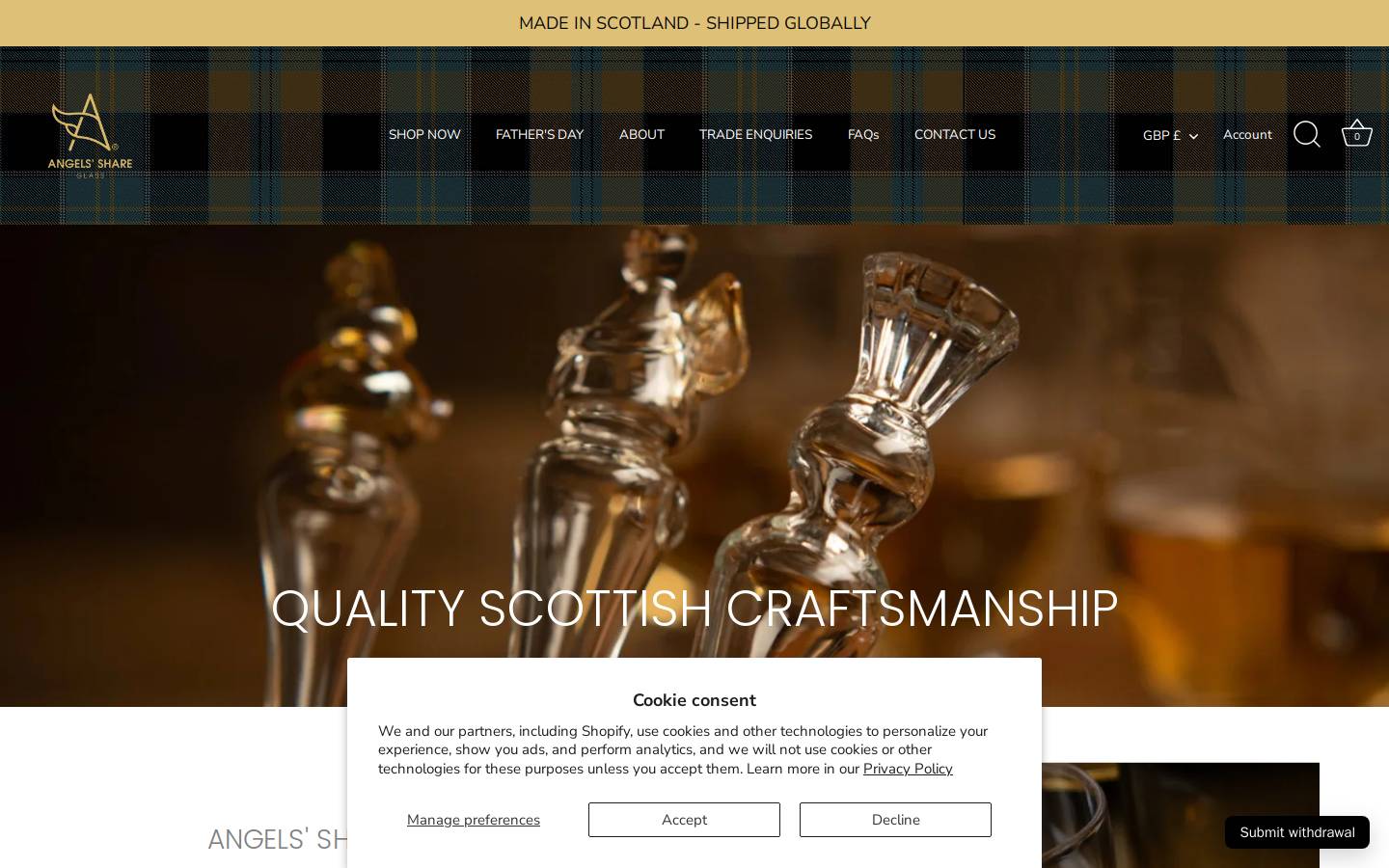 Angels' Share Glass homepage screenshot