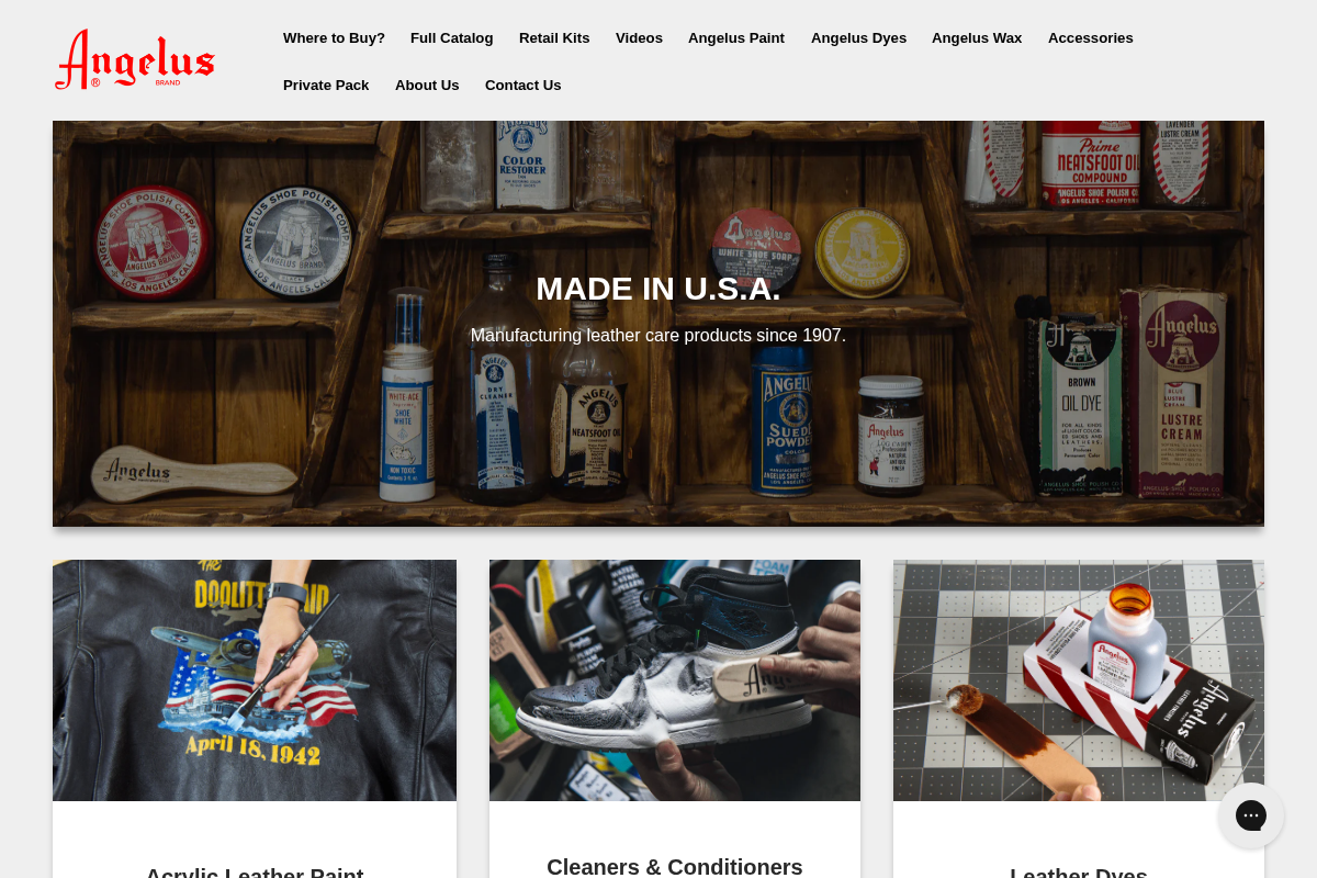 Angelus Shoe Polish homepage screenshot