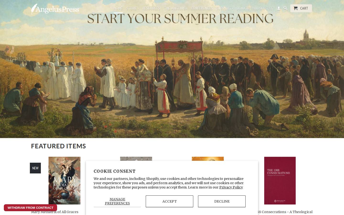 Angelus Press homepage screenshot