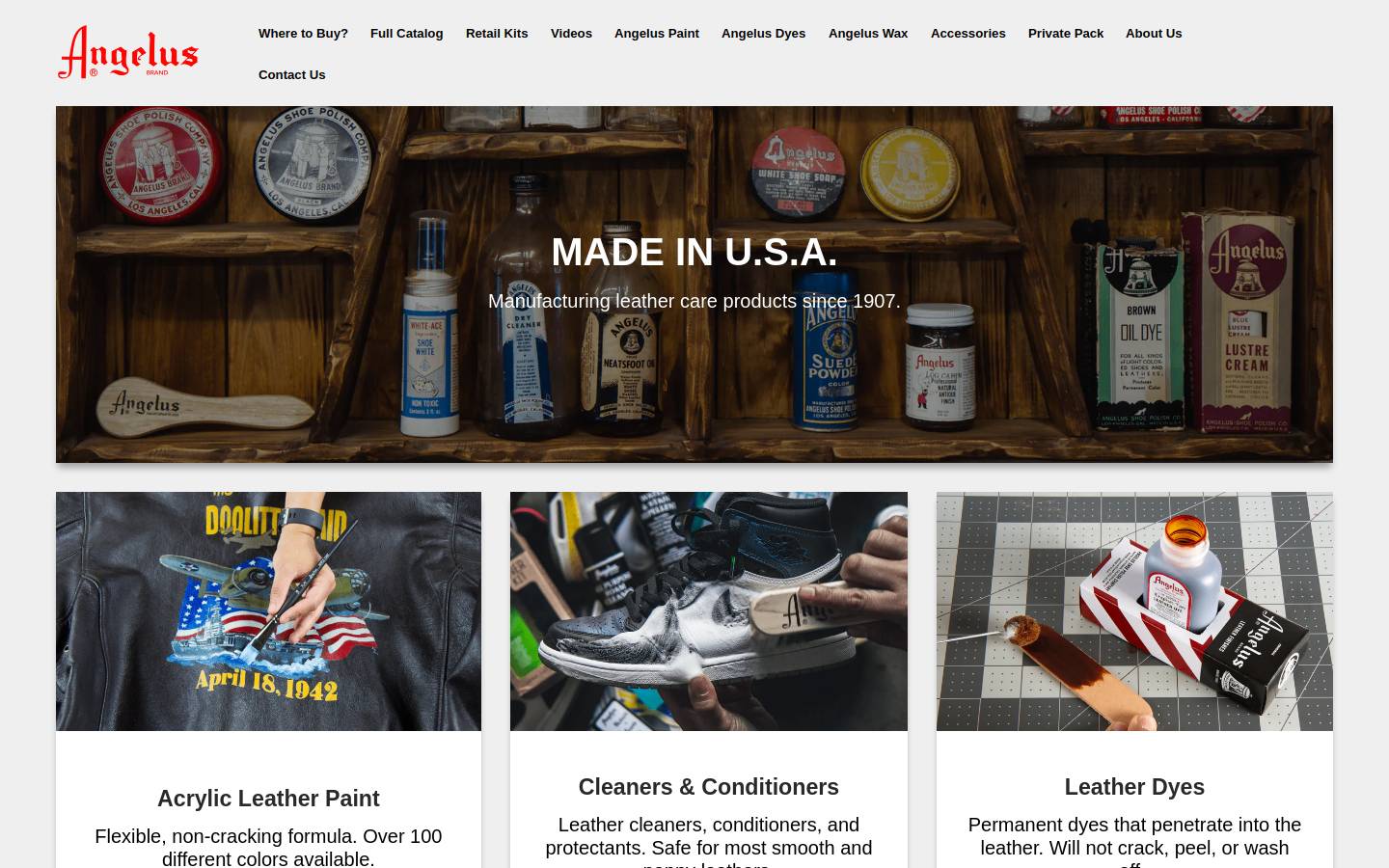 angelusshoepolish.com homepage screenshot