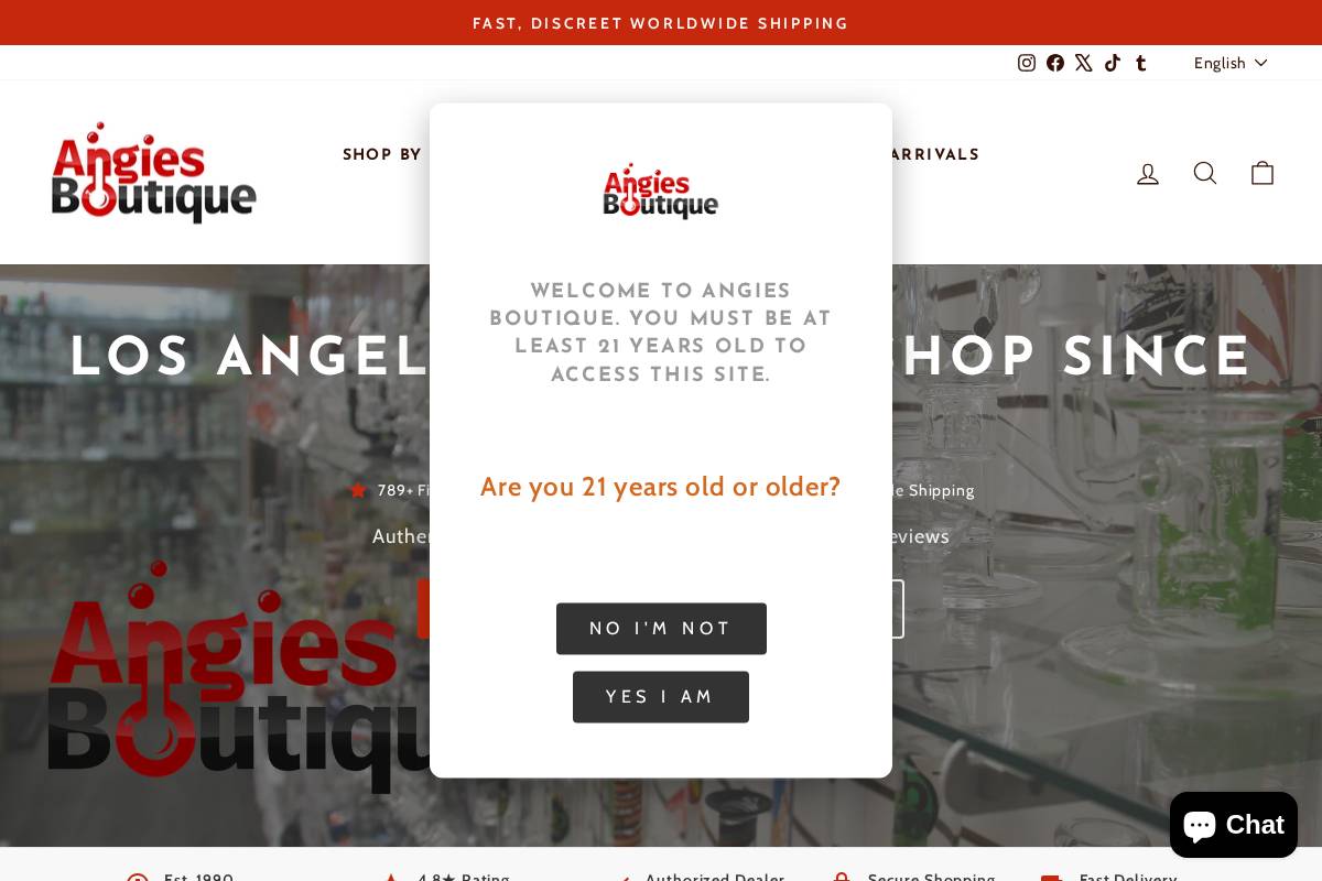 Angies Boutique homepage screenshot