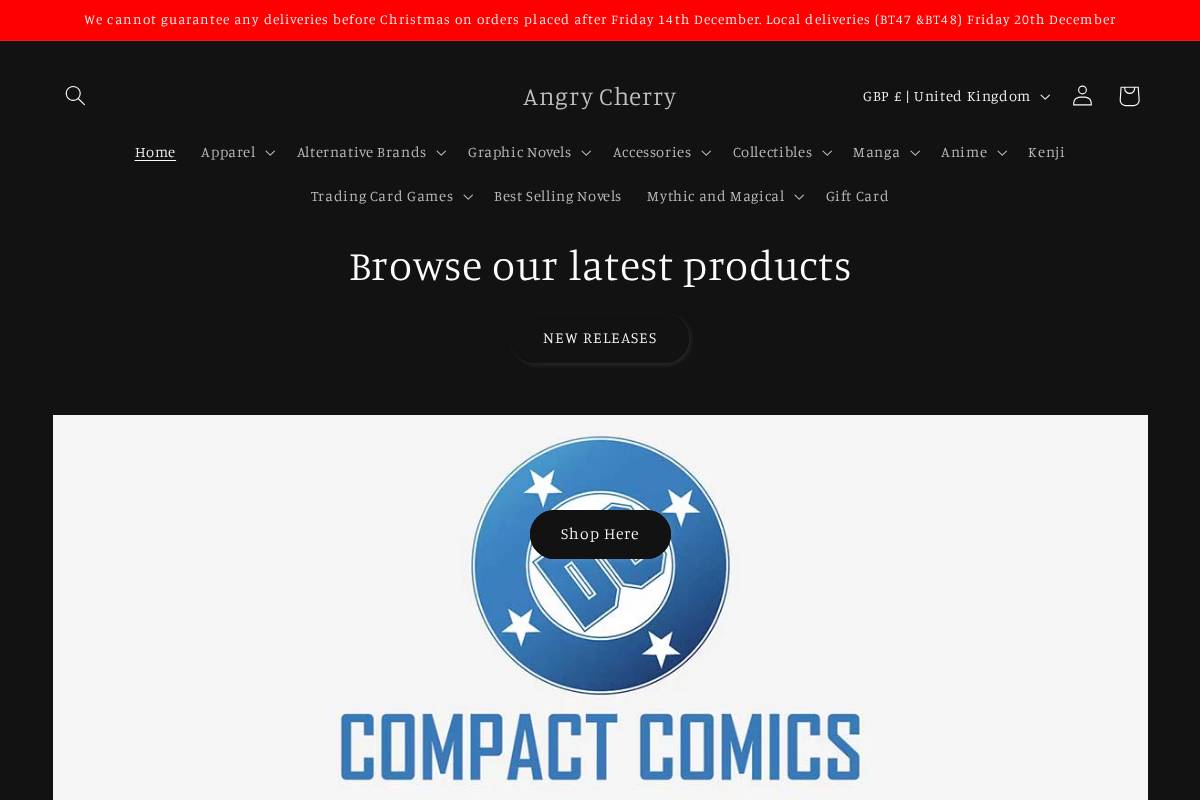 Angrycherryshop homepage screenshot