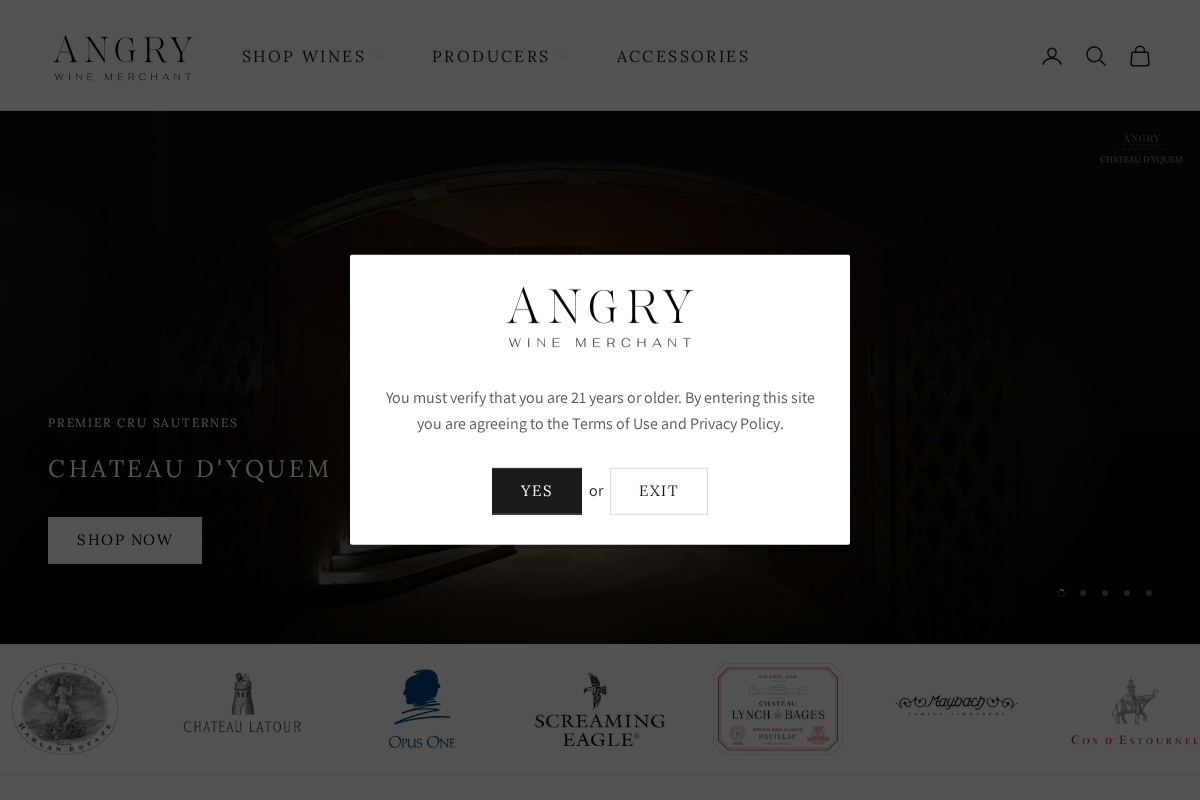 Angrywinemerchant homepage screenshot