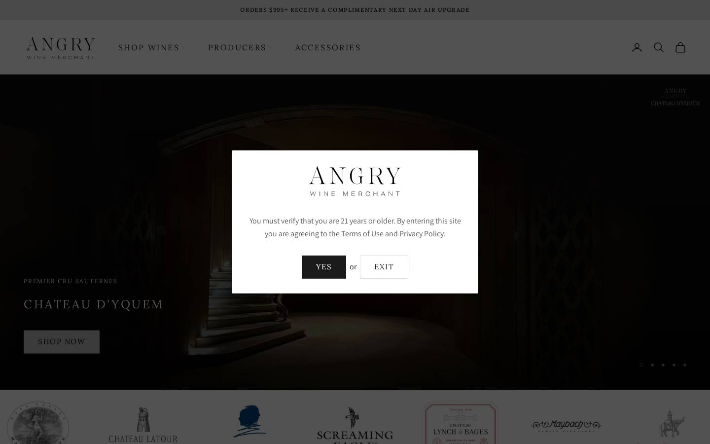 angrywines.com homepage screenshot