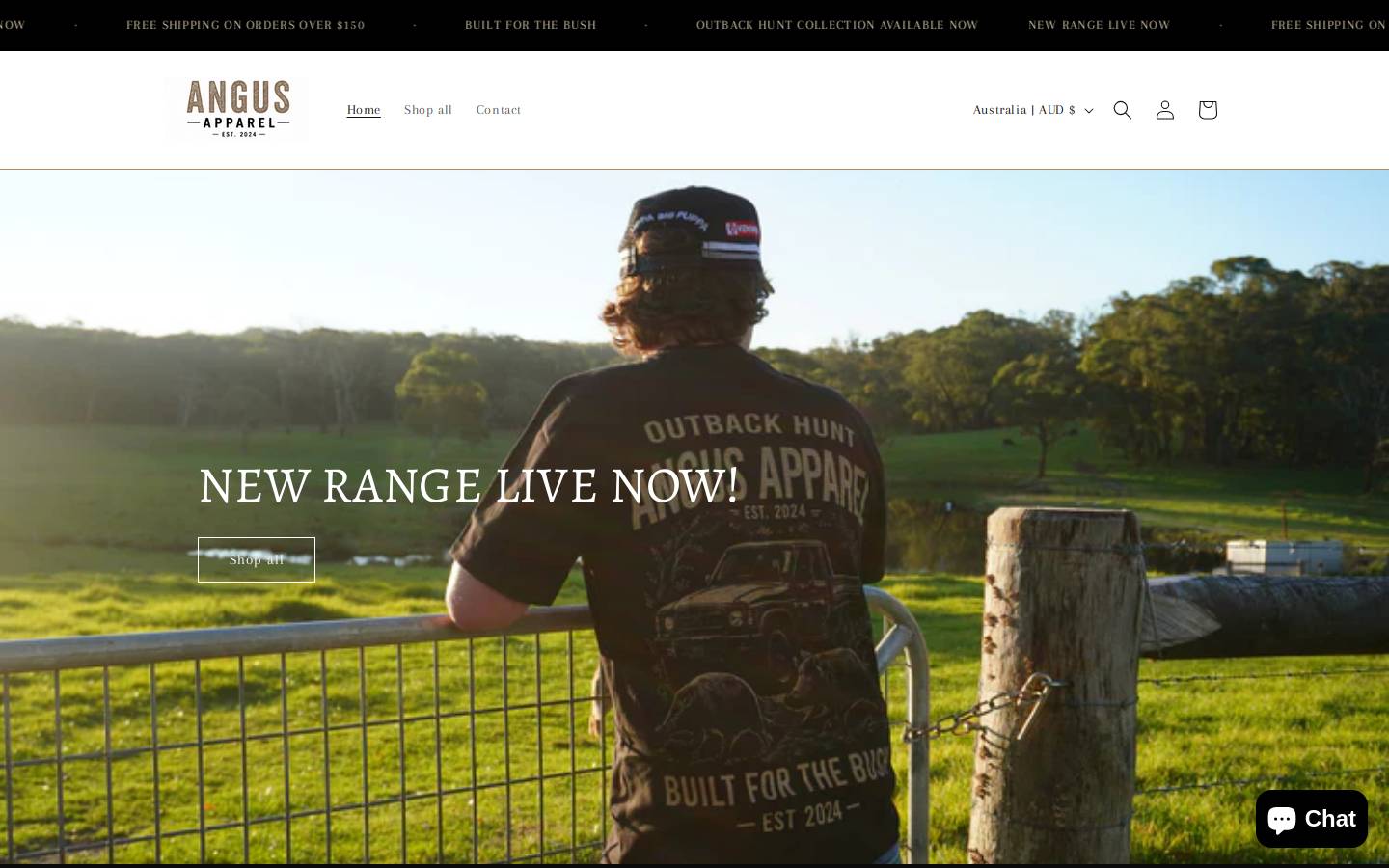 angusapparel.com homepage screenshot