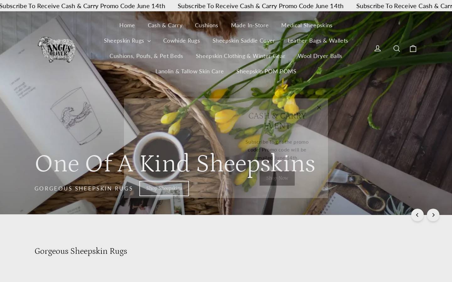 angusoliversheepskins.com homepage screenshot