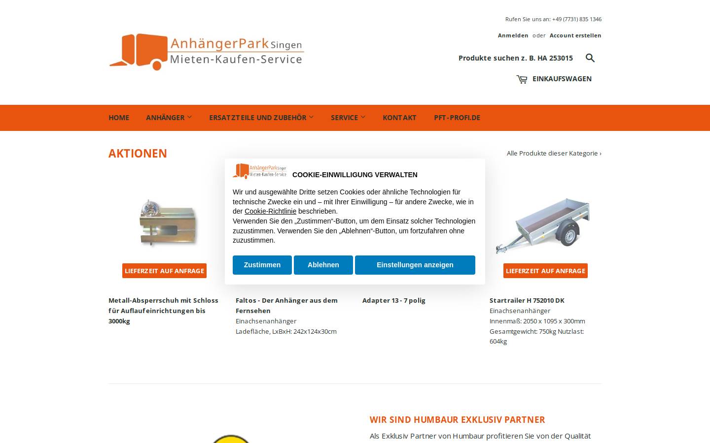 anhaengerpark-singen.de homepage screenshot