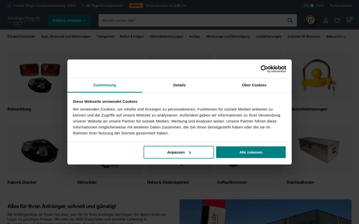 Anhaengershop homepage screenshot