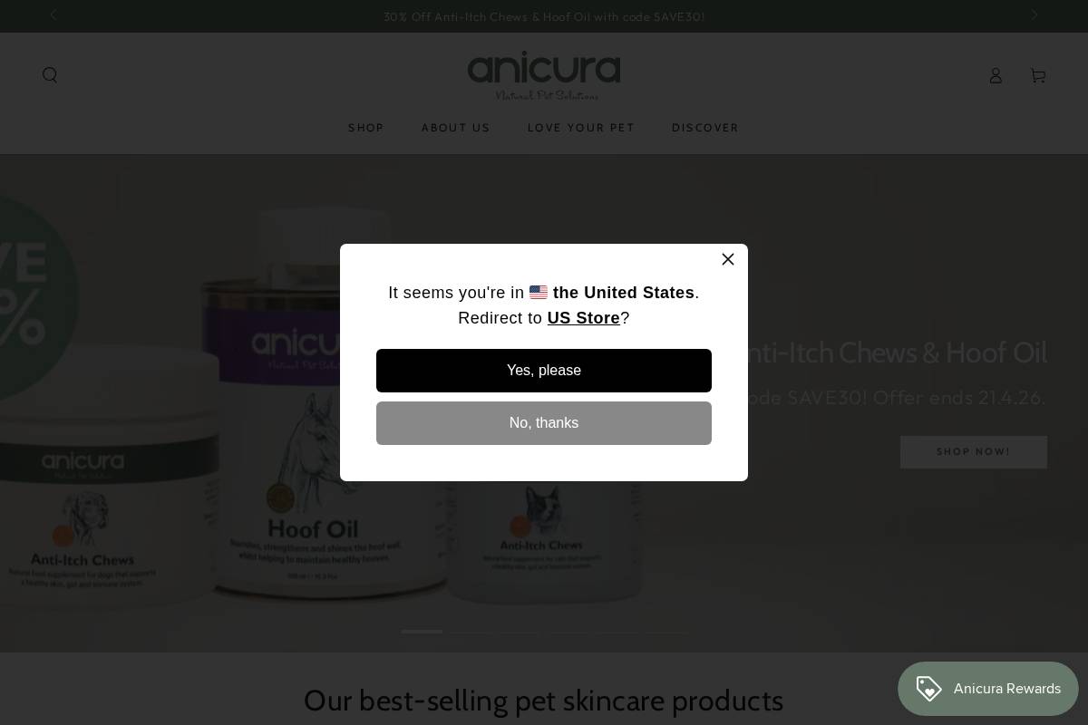 Anicura Natural Pet Solutions homepage screenshot
