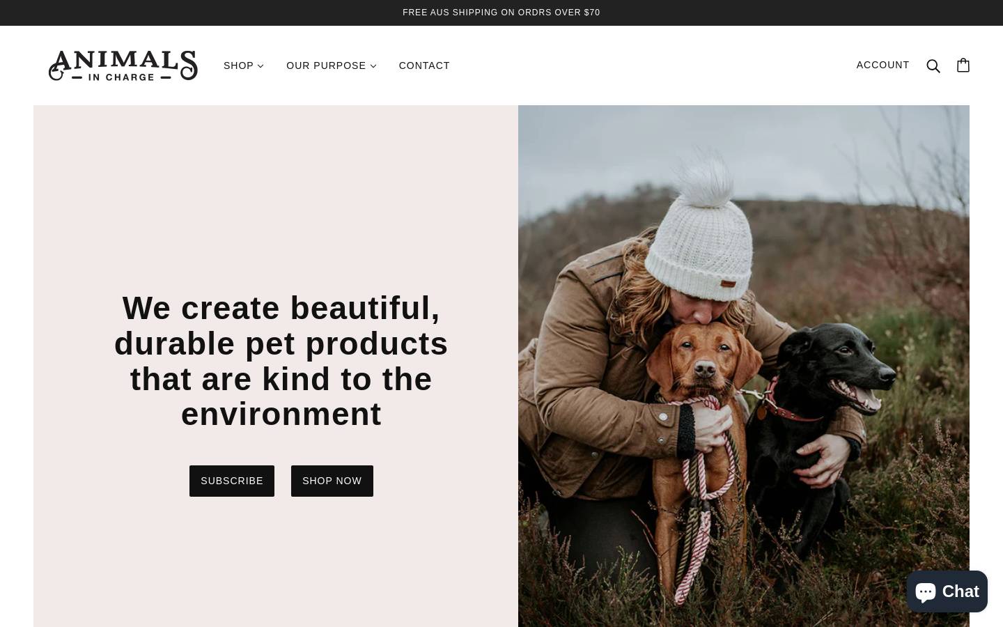 animalsincharge.com homepage screenshot