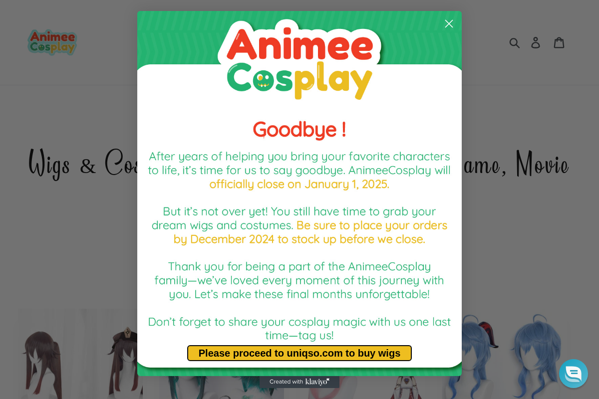 Animee Cosplay homepage screenshot