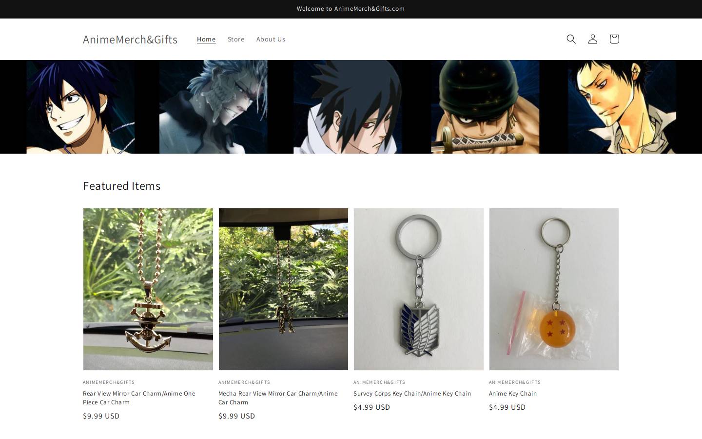animemerchandgifts.com homepage screenshot