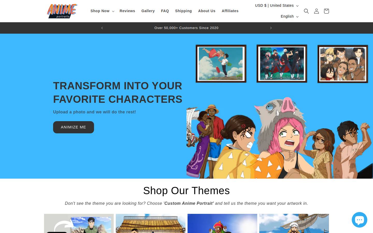 animeportraits.us homepage screenshot