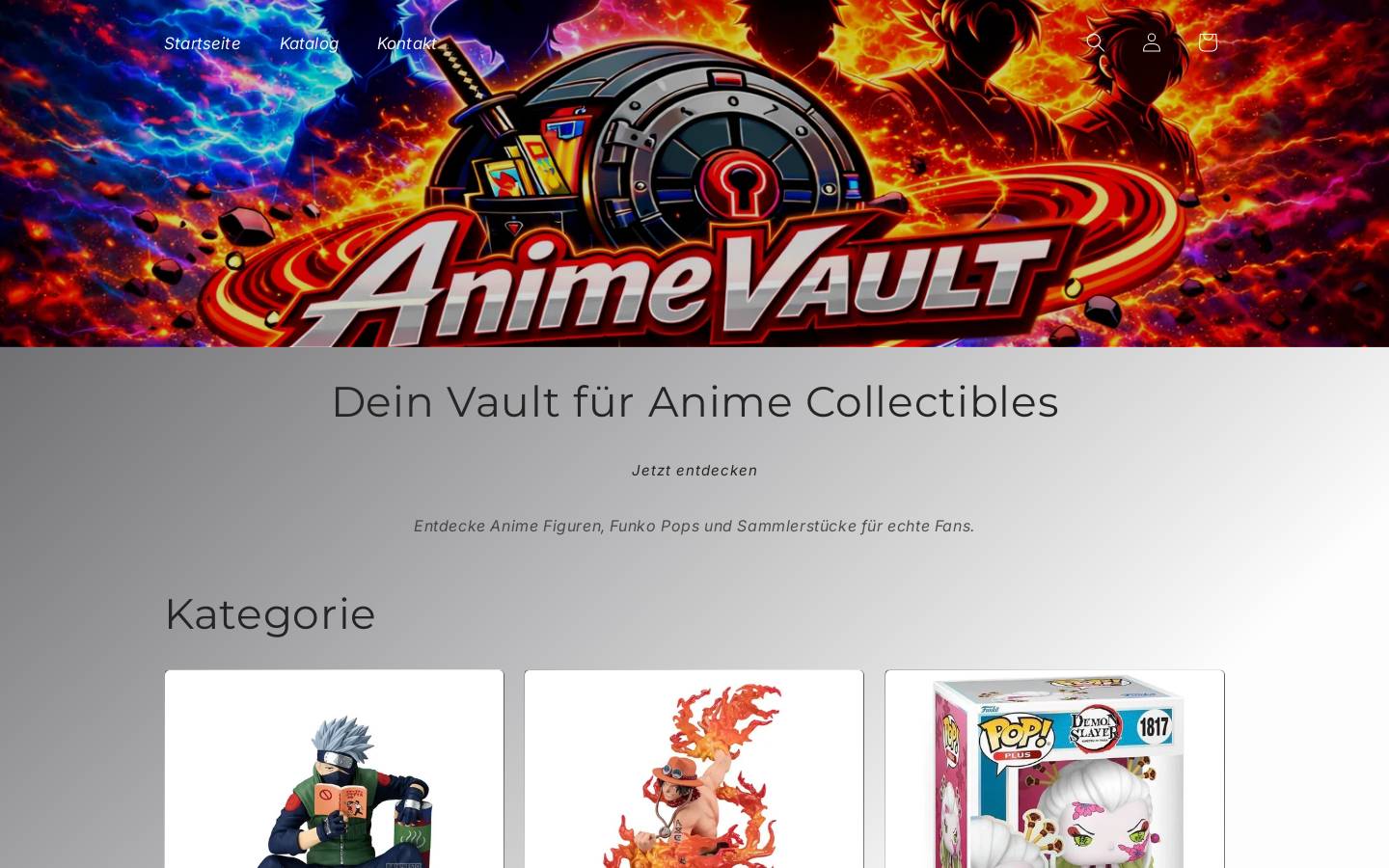 animevaultshop.com homepage screenshot