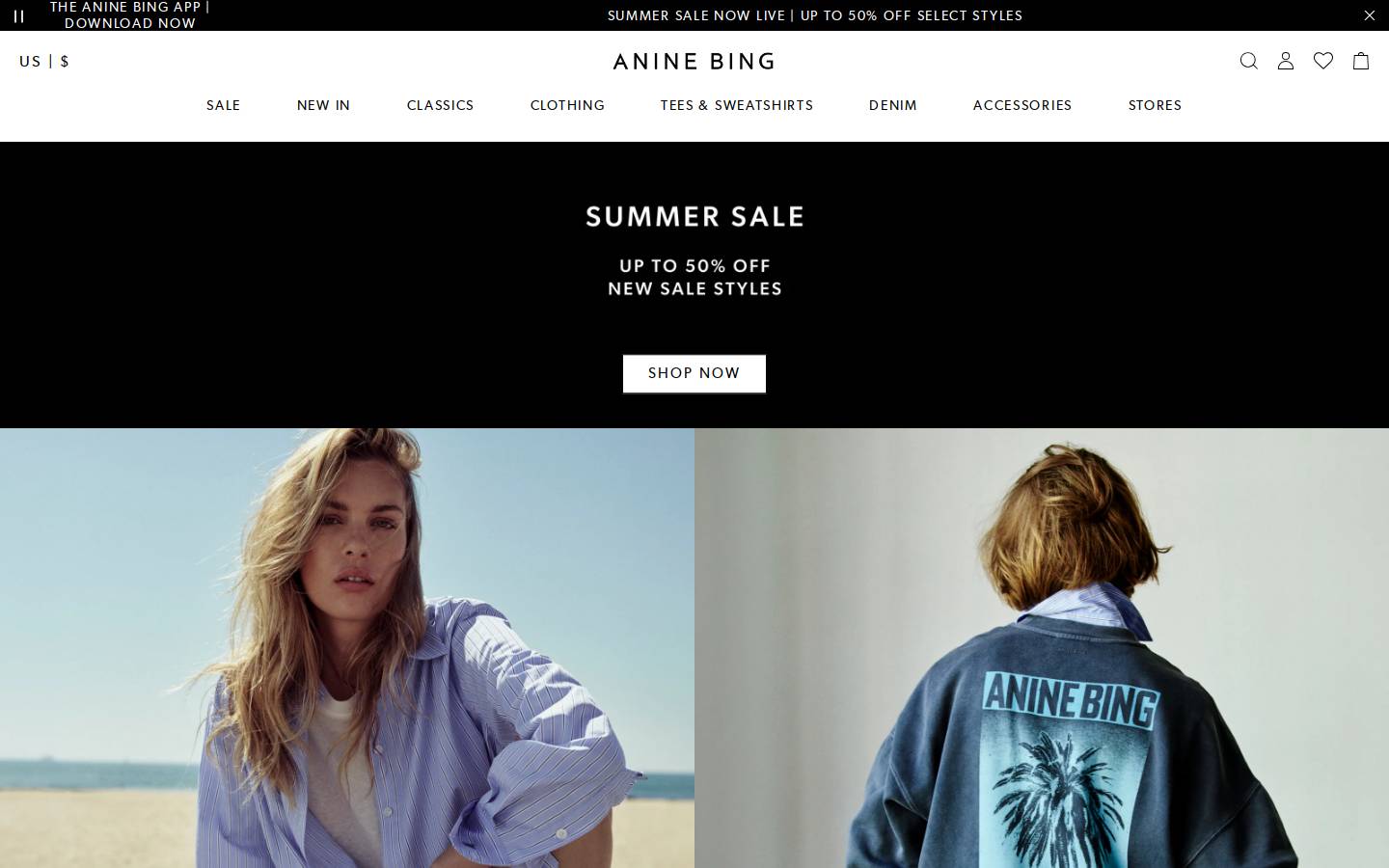 ANINE BING homepage screenshot
