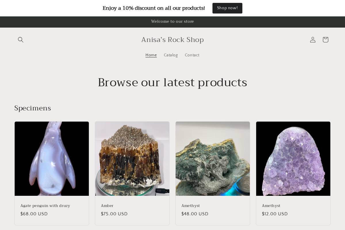 anisasrockshop.com homepage screenshot