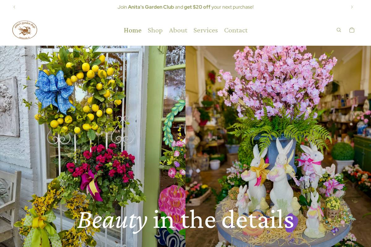 anitasgardenshop.com homepage screenshot