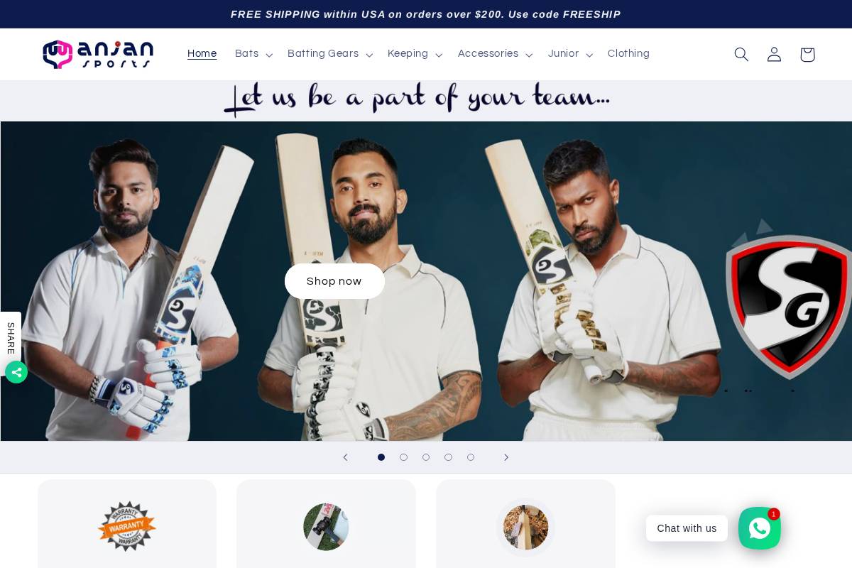 anjansports.com homepage screenshot