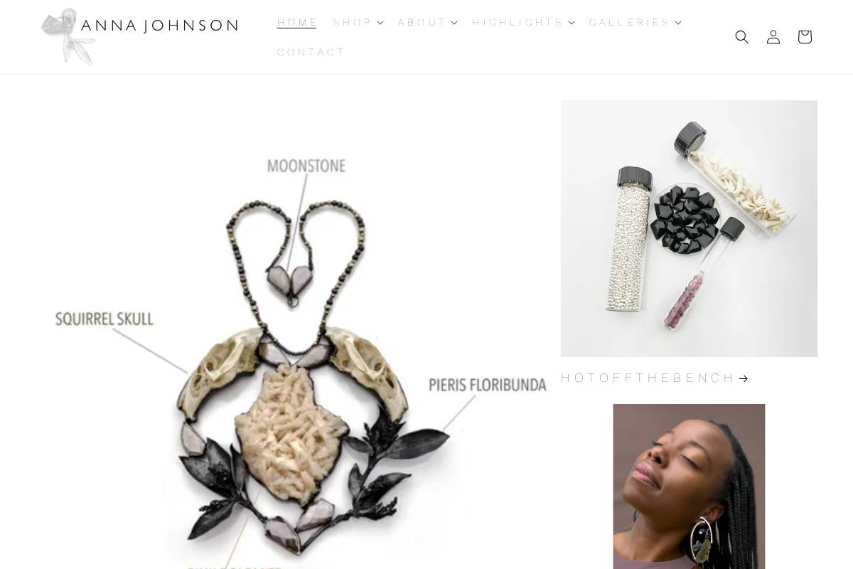 annajohnsonjewelry.com homepage screenshot