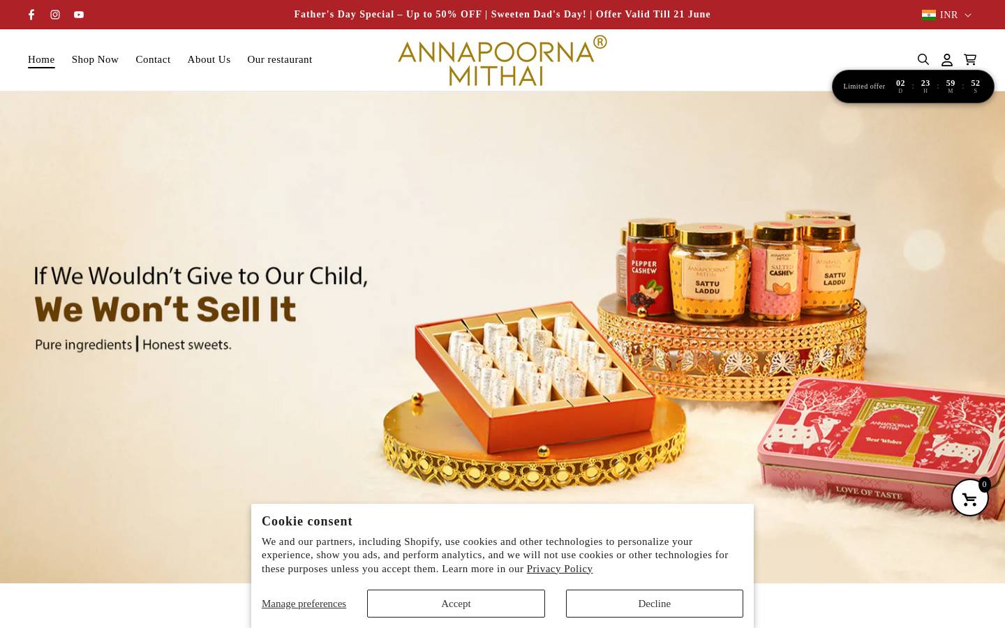 annapoornamithai.com homepage screenshot