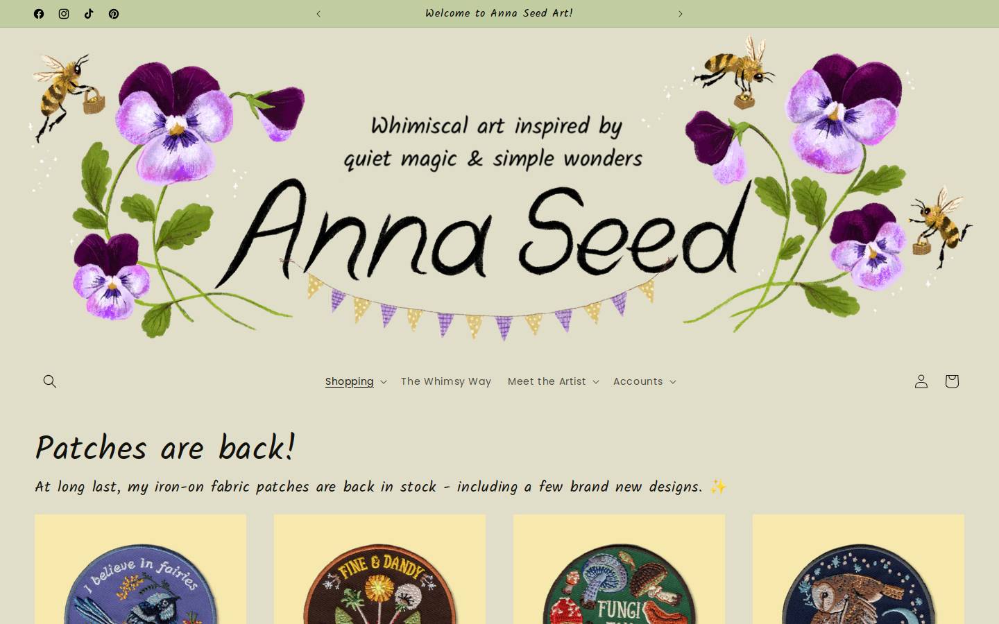 annaseedart.com homepage screenshot